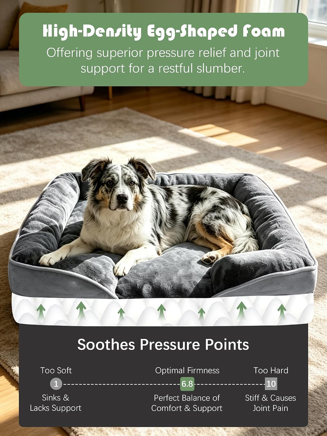 Orthopedic Dog Bed with Sides - Dog Sofa Beds for Medium Dogs, Supportive Foam Pet Couch Bed with Washable Removable Cover, Waterproof Lining and Non-Slip Bottom, Grey - M