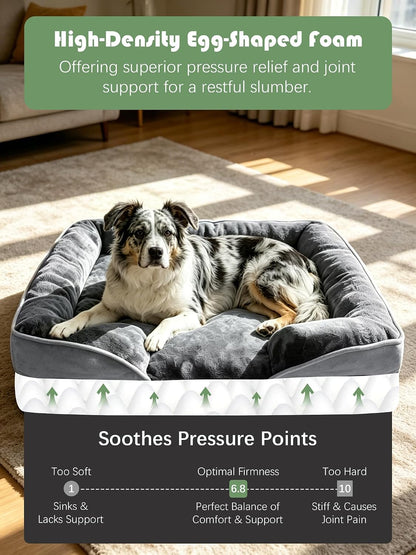 Orthopedic Dog Bed with Sides - Dog Sofa Beds for Medium Dogs, Supportive Foam Pet Couch Bed with Washable Removable Cover, Waterproof Lining and Non-Slip Bottom, Grey - M