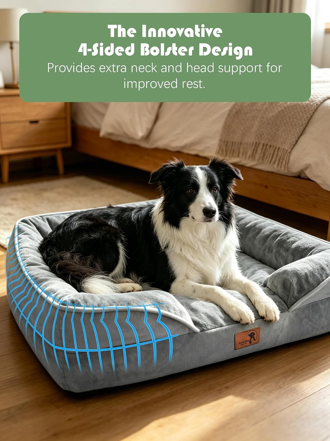 Orthopedic Dog Bed with Sides - Dog Sofa Beds for Medium Dogs, Supportive Foam Pet Couch Bed with Washable Removable Cover, Waterproof Lining and Non-Slip Bottom, Grey - M