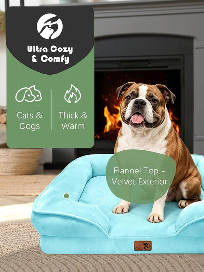 Orthopedic Dog Bed with Sides - Dog Sofa Beds for Medium Dogs, Supportive Foam Pet Couch Bed with Washable Removable Cover, Waterproof Lining and Non-Slip Bottom, Grey - M