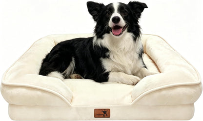 Orthopedic Dog Bed with Sides - Dog Sofa Beds for Medium Dogs, Supportive Foam Pet Couch Bed with Washable Removable Cover, Waterproof Lining and Non-Slip Bottom, Grey - M