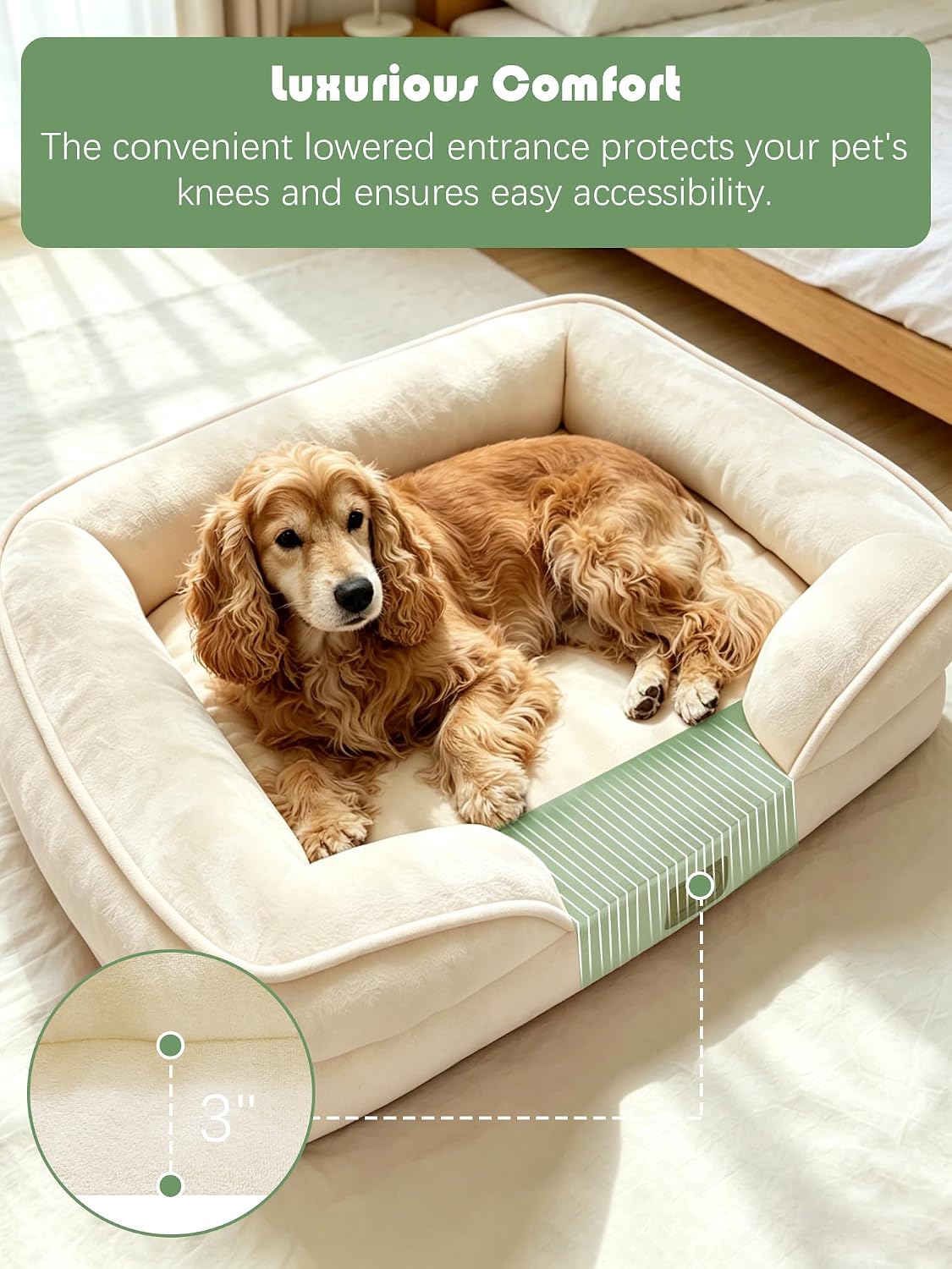 Orthopedic Dog Bed with Sides - Dog Sofa Beds for Medium Dogs, Supportive Foam Pet Couch Bed with Washable Removable Cover, Waterproof Lining and Non-Slip Bottom, Grey - M