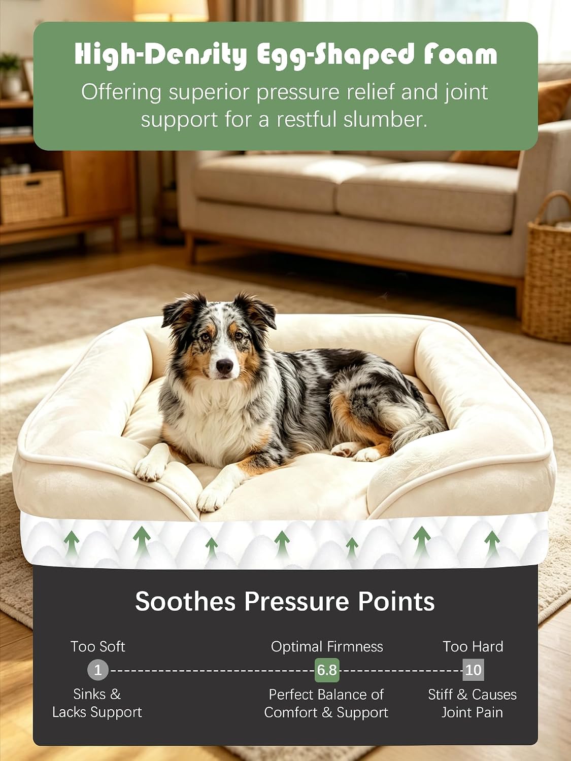 Orthopedic Dog Bed with Sides - Dog Sofa Beds for Medium Dogs, Supportive Foam Pet Couch Bed with Washable Removable Cover, Waterproof Lining and Non-Slip Bottom, Grey - M
