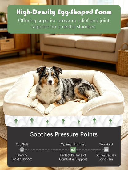 Orthopedic Dog Bed with Sides - Dog Sofa Beds for Medium Dogs, Supportive Foam Pet Couch Bed with Washable Removable Cover, Waterproof Lining and Non-Slip Bottom, Grey - M