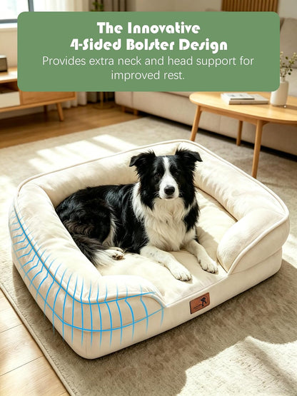 Orthopedic Dog Bed with Sides - Dog Sofa Beds for Medium Dogs, Supportive Foam Pet Couch Bed with Washable Removable Cover, Waterproof Lining and Non-Slip Bottom, Grey - M