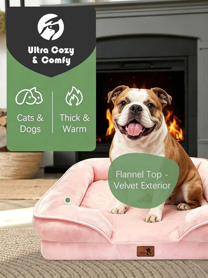 Orthopedic Dog Bed with Sides - Dog Sofa Beds for Medium Dogs, Supportive Foam Pet Couch Bed with Washable Removable Cover, Waterproof Lining and Non-Slip Bottom, Grey - M