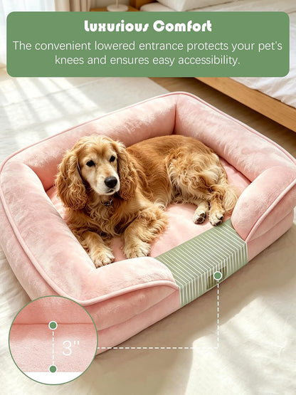 Orthopedic Dog Bed with Sides - Dog Sofa Beds for Medium Dogs, Supportive Foam Pet Couch Bed with Washable Removable Cover, Waterproof Lining and Non-Slip Bottom, Grey - M