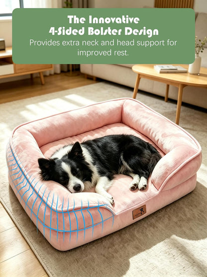 Orthopedic Dog Bed with Sides - Dog Sofa Beds for Medium Dogs, Supportive Foam Pet Couch Bed with Washable Removable Cover, Waterproof Lining and Non-Slip Bottom, Grey - M