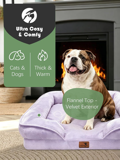 Orthopedic Dog Bed with Sides - Dog Sofa Beds for Medium Dogs, Supportive Foam Pet Couch Bed with Washable Removable Cover, Waterproof Lining and Non-Slip Bottom, Grey - M