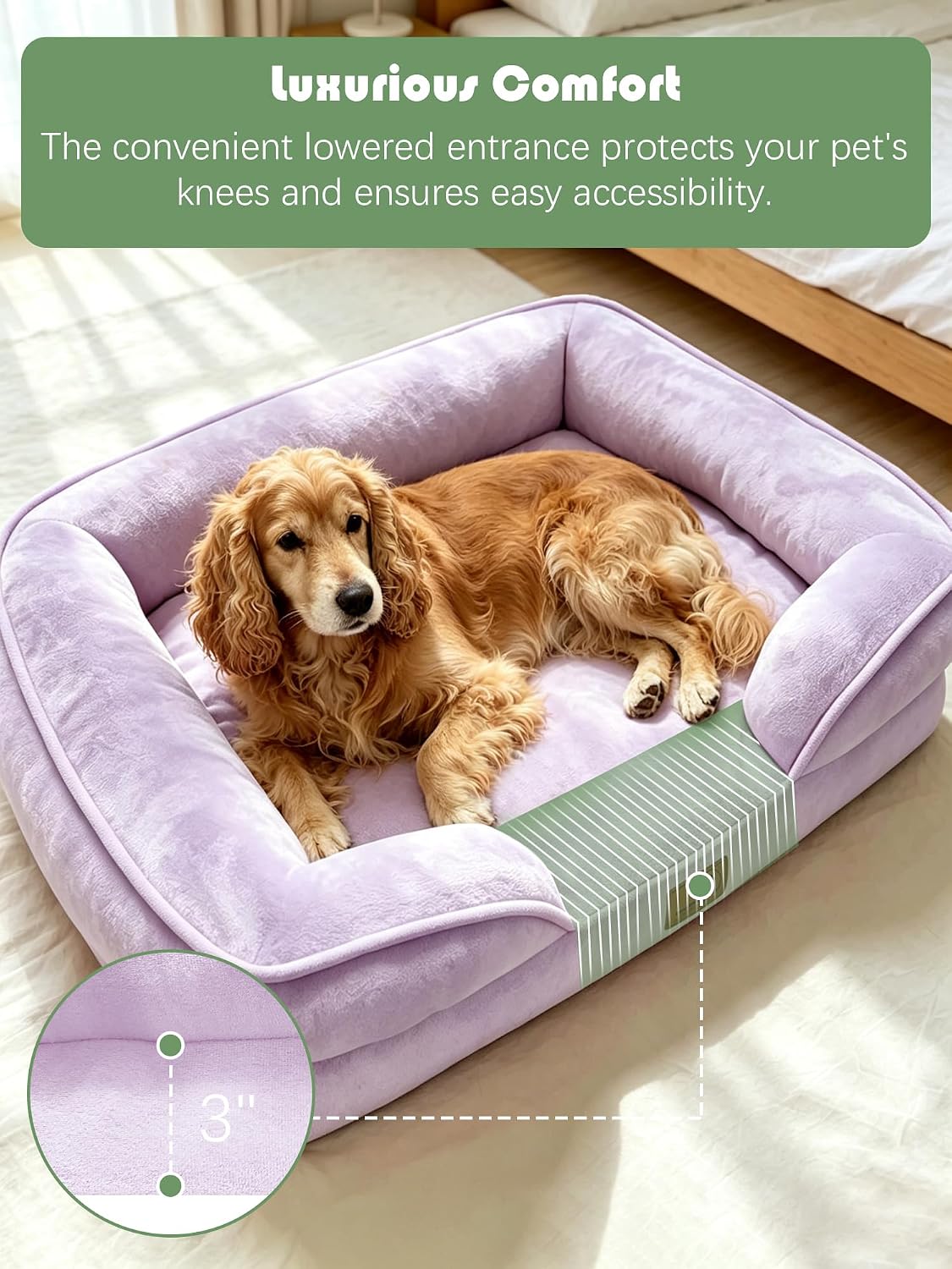 Orthopedic Dog Bed with Sides - Dog Sofa Beds for Medium Dogs, Supportive Foam Pet Couch Bed with Washable Removable Cover, Waterproof Lining and Non-Slip Bottom, Grey - M