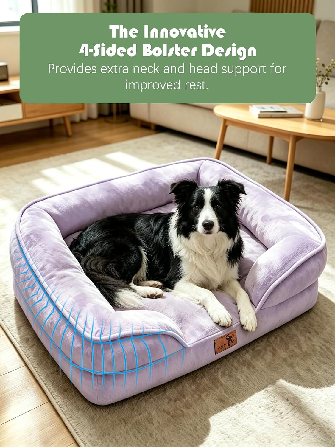 Orthopedic Dog Bed with Sides - Dog Sofa Beds for Medium Dogs, Supportive Foam Pet Couch Bed with Washable Removable Cover, Waterproof Lining and Non-Slip Bottom, Grey - M