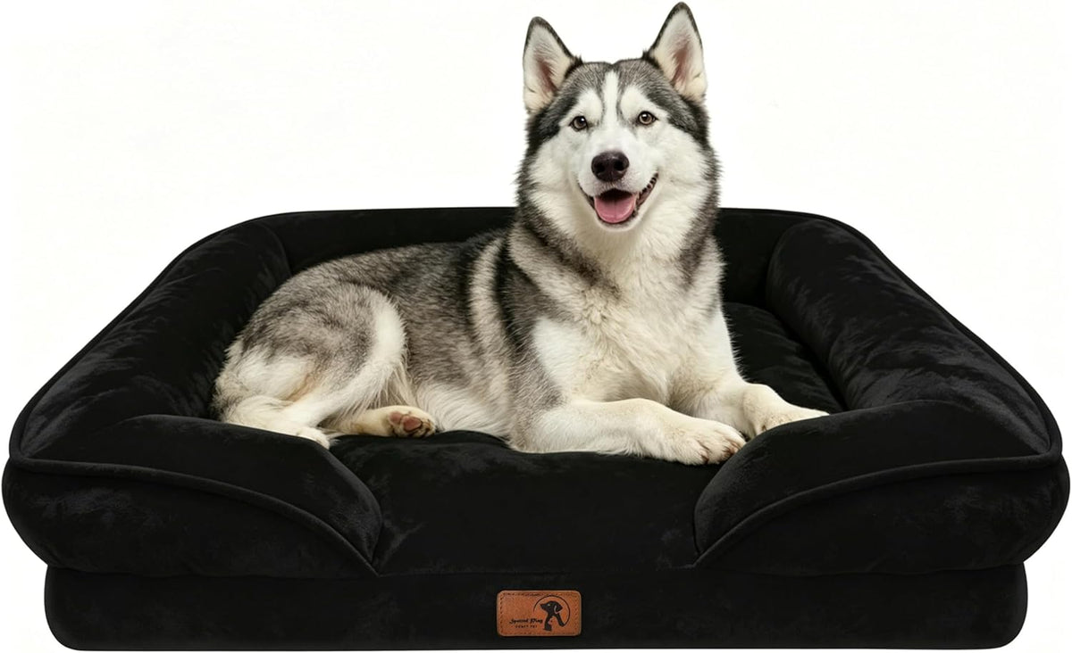 Orthopedic Dog Bed with Sides - Dog Sofa Beds for Medium Dogs, Supportive Foam Pet Couch Bed with Washable Removable Cover, Waterproof Lining and Non-Slip Bottom, Grey - M