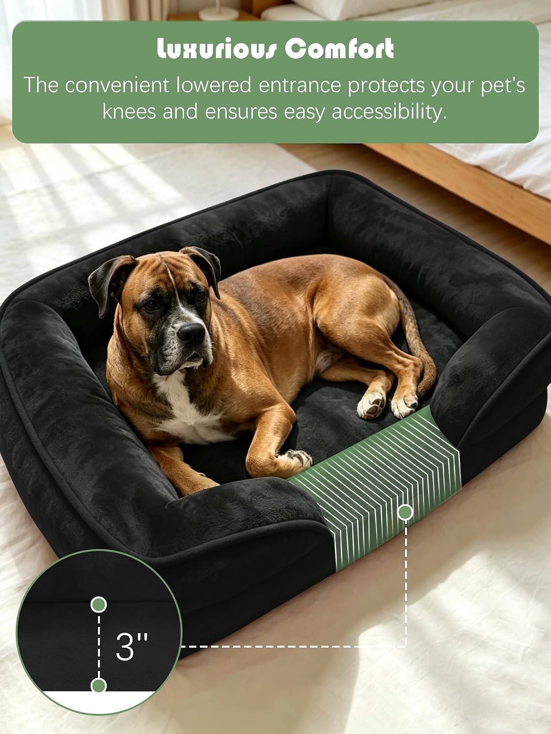 Orthopedic Dog Bed with Sides - Dog Sofa Beds for Medium Dogs, Supportive Foam Pet Couch Bed with Washable Removable Cover, Waterproof Lining and Non-Slip Bottom, Grey - M