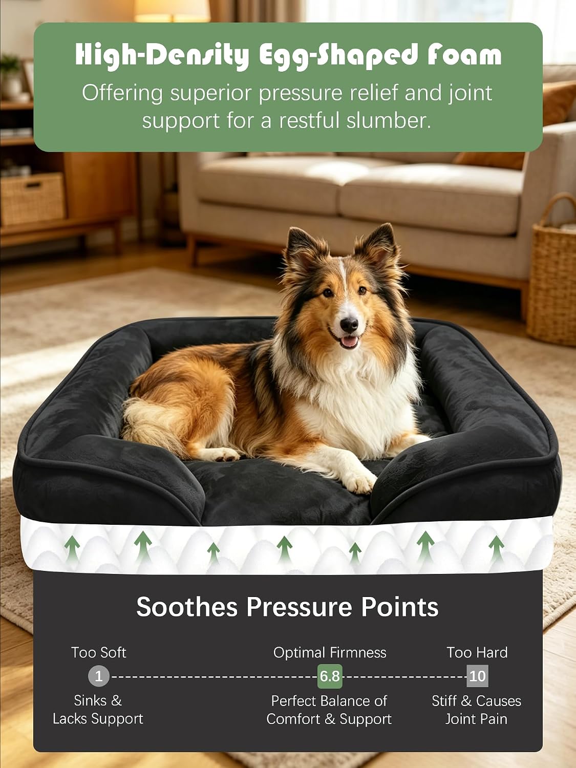 Orthopedic Dog Bed with Sides - Dog Sofa Beds for Medium Dogs, Supportive Foam Pet Couch Bed with Washable Removable Cover, Waterproof Lining and Non-Slip Bottom, Grey - M