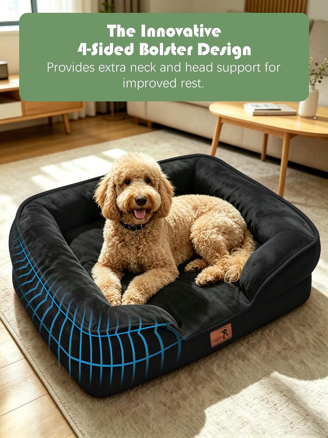 Orthopedic Dog Bed with Sides - Dog Sofa Beds for Medium Dogs, Supportive Foam Pet Couch Bed with Washable Removable Cover, Waterproof Lining and Non-Slip Bottom, Grey - M