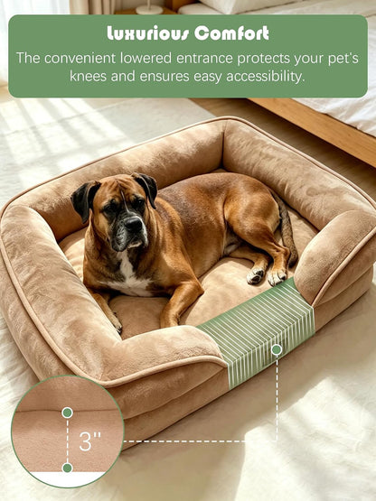Orthopedic Dog Bed with Sides - Dog Sofa Beds for Medium Dogs, Supportive Foam Pet Couch Bed with Washable Removable Cover, Waterproof Lining and Non-Slip Bottom, Grey - M