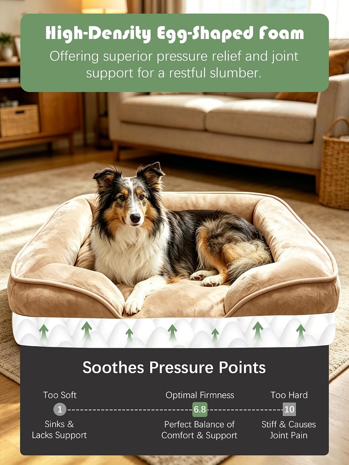 Orthopedic Dog Bed with Sides - Dog Sofa Beds for Medium Dogs, Supportive Foam Pet Couch Bed with Washable Removable Cover, Waterproof Lining and Non-Slip Bottom, Grey - M