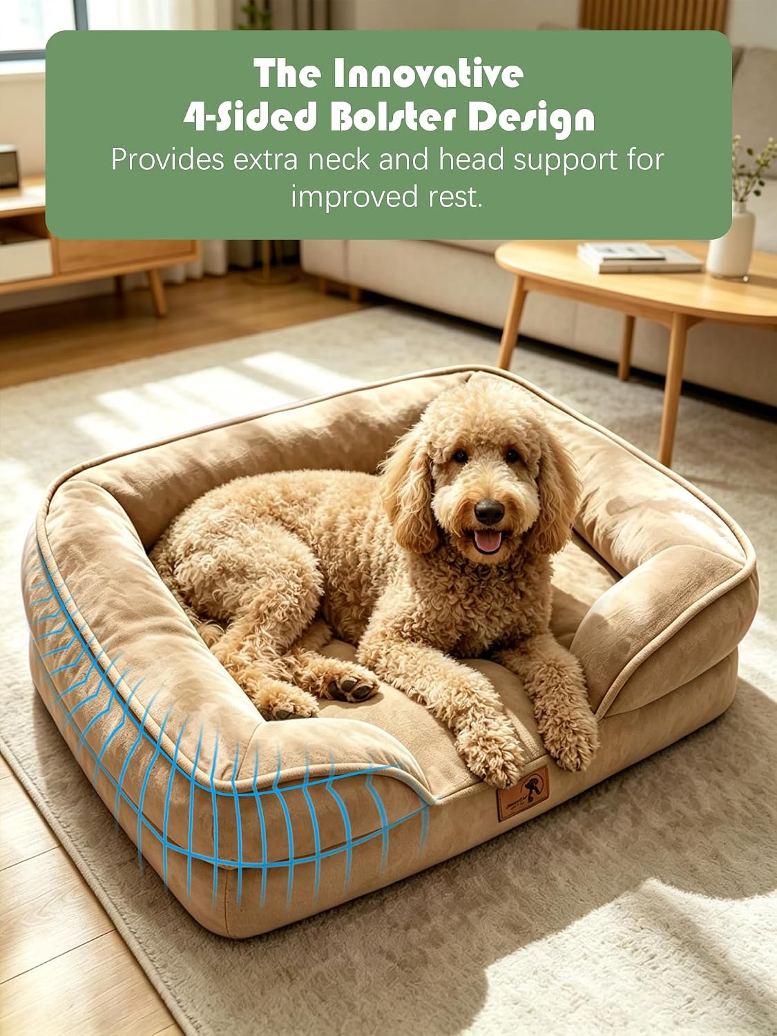 Orthopedic Dog Bed with Sides - Dog Sofa Beds for Medium Dogs, Supportive Foam Pet Couch Bed with Washable Removable Cover, Waterproof Lining and Non-Slip Bottom, Grey - M