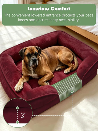 Orthopedic Dog Bed with Sides - Dog Sofa Beds for Medium Dogs, Supportive Foam Pet Couch Bed with Washable Removable Cover, Waterproof Lining and Non-Slip Bottom, Grey - M