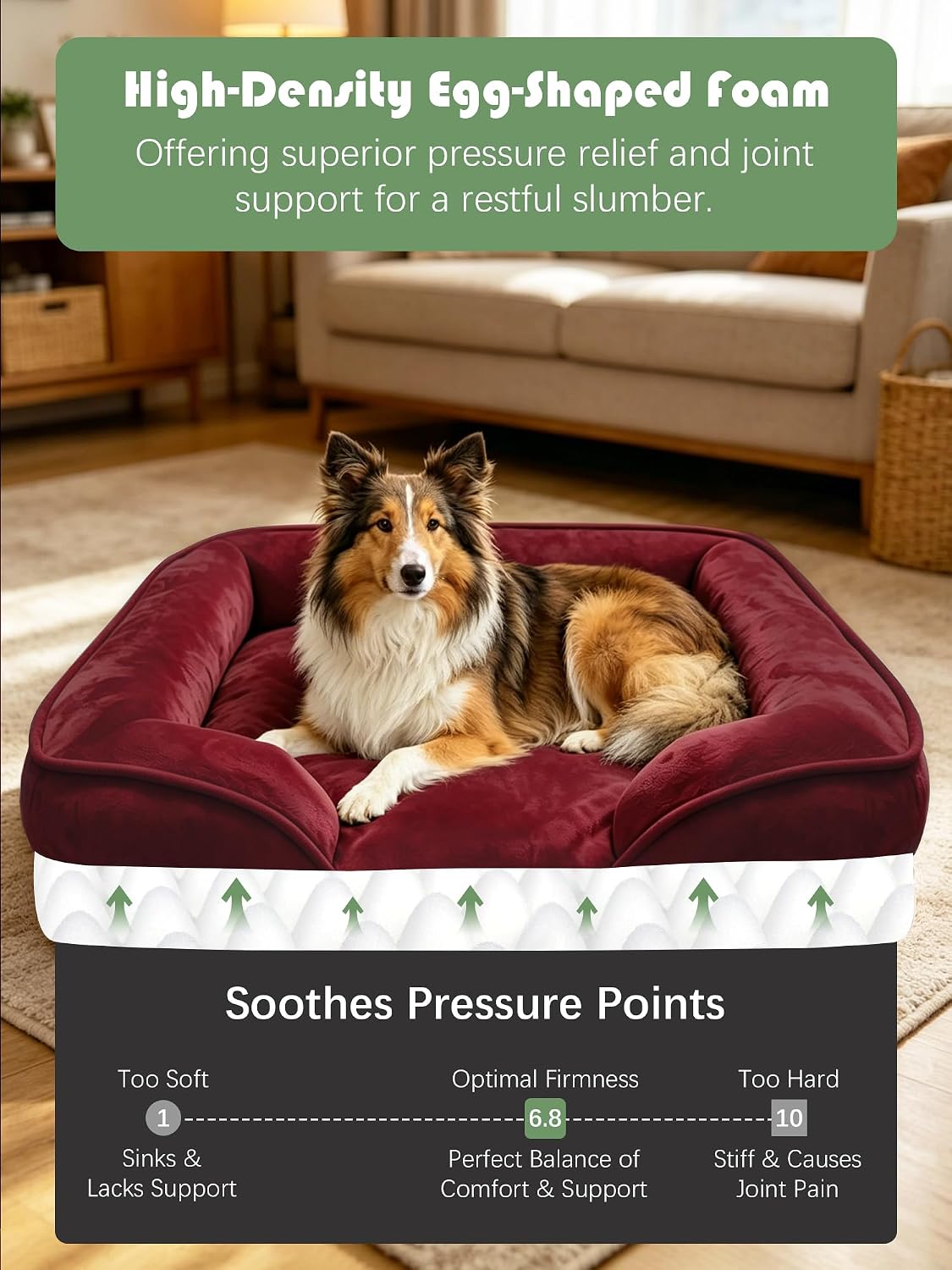 Orthopedic Dog Bed with Sides - Dog Sofa Beds for Medium Dogs, Supportive Foam Pet Couch Bed with Washable Removable Cover, Waterproof Lining and Non-Slip Bottom, Grey - M