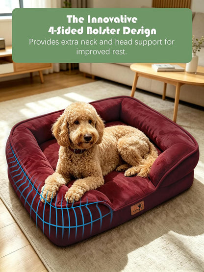 Orthopedic Dog Bed with Sides - Dog Sofa Beds for Medium Dogs, Supportive Foam Pet Couch Bed with Washable Removable Cover, Waterproof Lining and Non-Slip Bottom, Grey - M