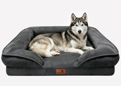 Orthopedic Dog Bed with Sides - Dog Sofa Beds for Medium Dogs, Supportive Foam Pet Couch Bed with Washable Removable Cover, Waterproof Lining and Non-Slip Bottom, Grey - M