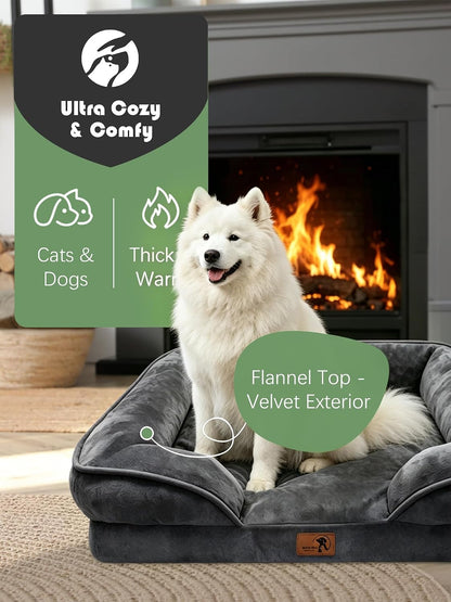 Orthopedic Dog Bed with Sides - Dog Sofa Beds for Medium Dogs, Supportive Foam Pet Couch Bed with Washable Removable Cover, Waterproof Lining and Non-Slip Bottom, Grey - M