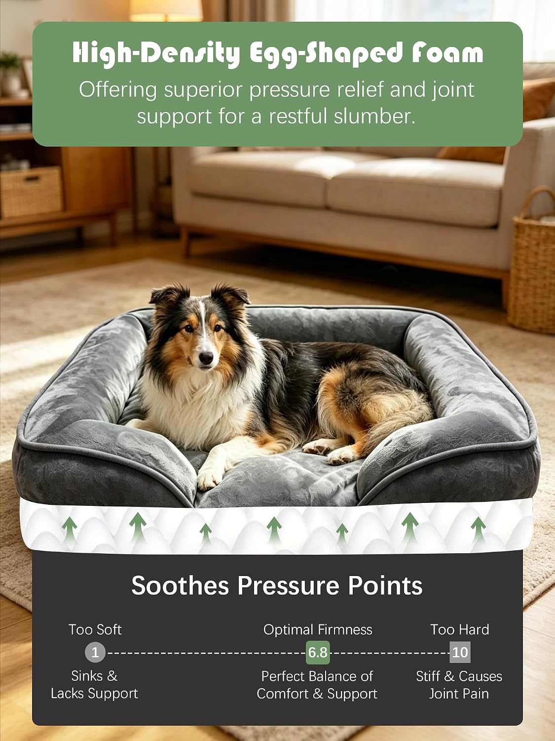 Orthopedic Dog Bed with Sides - Dog Sofa Beds for Medium Dogs, Supportive Foam Pet Couch Bed with Washable Removable Cover, Waterproof Lining and Non-Slip Bottom, Grey - M