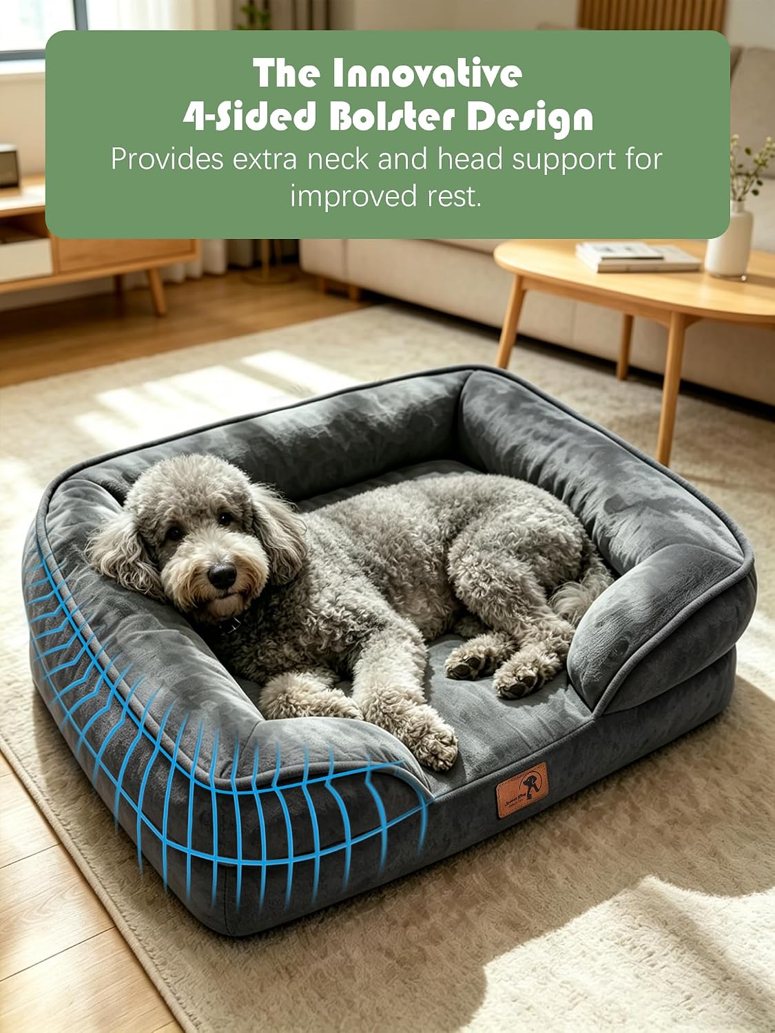 Orthopedic Dog Bed with Sides - Dog Sofa Beds for Medium Dogs, Supportive Foam Pet Couch Bed with Washable Removable Cover, Waterproof Lining and Non-Slip Bottom, Grey - M
