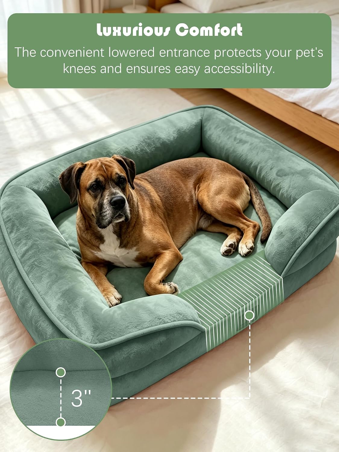 Orthopedic Dog Bed with Sides - Dog Sofa Beds for Medium Dogs, Supportive Foam Pet Couch Bed with Washable Removable Cover, Waterproof Lining and Non-Slip Bottom, Grey - M