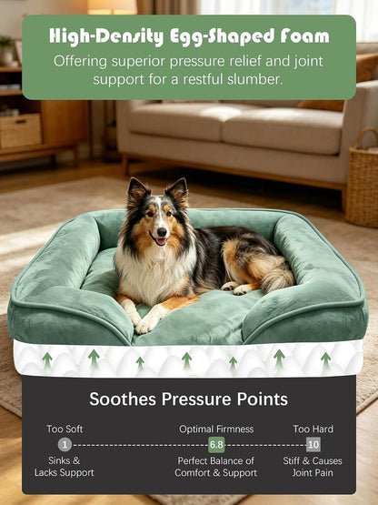 Orthopedic Dog Bed with Sides - Dog Sofa Beds for Medium Dogs, Supportive Foam Pet Couch Bed with Washable Removable Cover, Waterproof Lining and Non-Slip Bottom, Grey - M