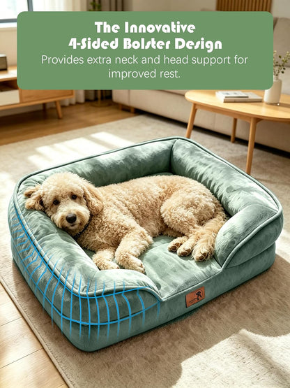 Orthopedic Dog Bed with Sides - Dog Sofa Beds for Medium Dogs, Supportive Foam Pet Couch Bed with Washable Removable Cover, Waterproof Lining and Non-Slip Bottom, Grey - M