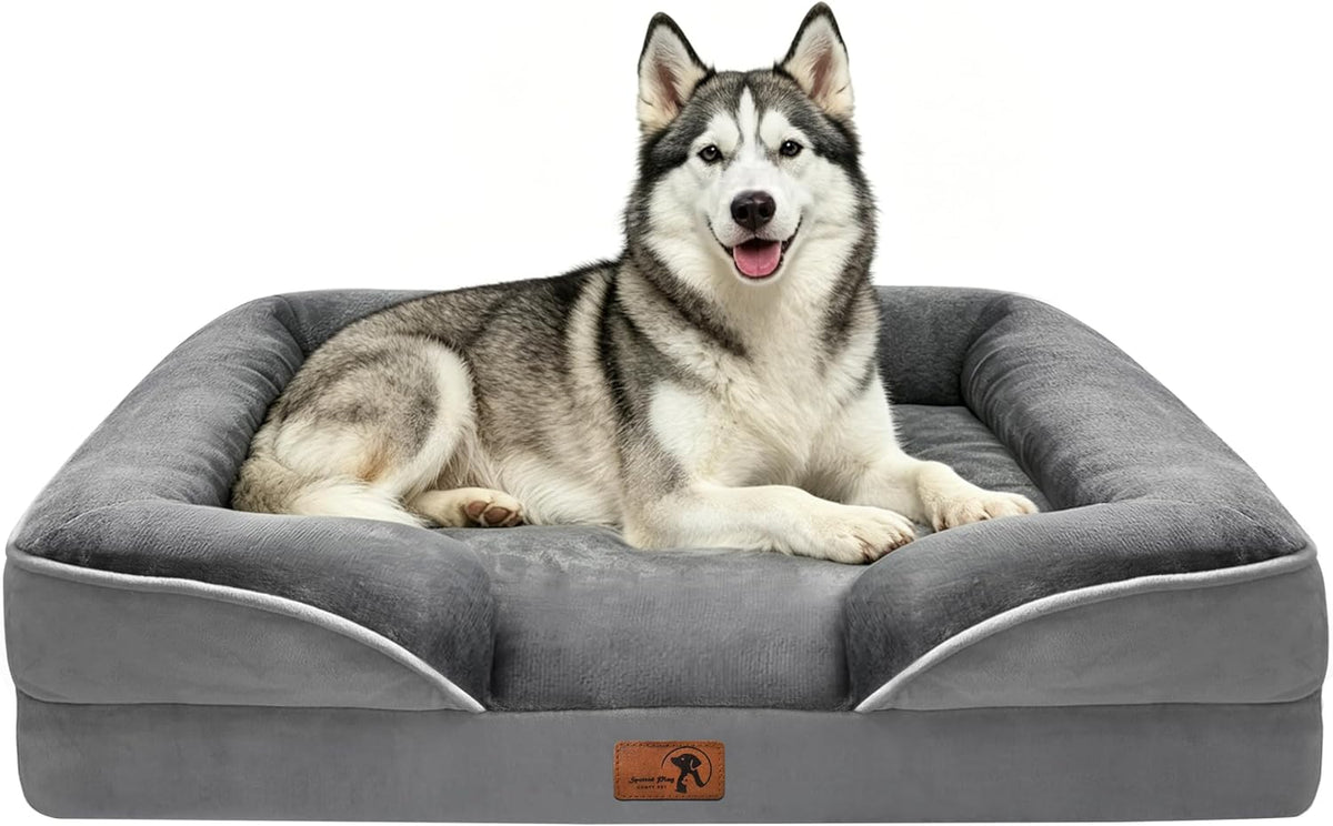 Orthopedic Dog Bed with Sides - Dog Sofa Beds for Medium Dogs, Supportive Foam Pet Couch Bed with Washable Removable Cover, Waterproof Lining and Non-Slip Bottom, Grey - M