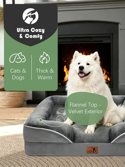 Orthopedic Dog Bed with Sides - Dog Sofa Beds for Medium Dogs, Supportive Foam Pet Couch Bed with Washable Removable Cover, Waterproof Lining and Non-Slip Bottom, Grey - M