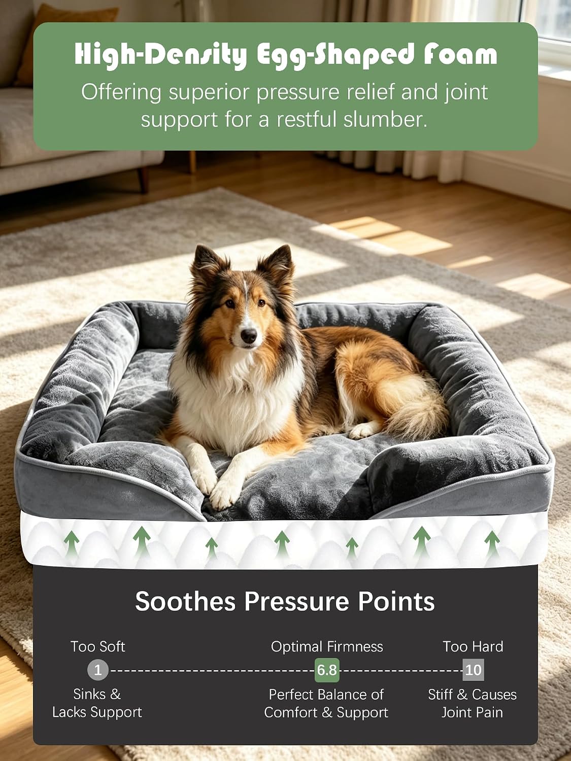 Orthopedic Dog Bed with Sides - Dog Sofa Beds for Medium Dogs, Supportive Foam Pet Couch Bed with Washable Removable Cover, Waterproof Lining and Non-Slip Bottom, Grey - M