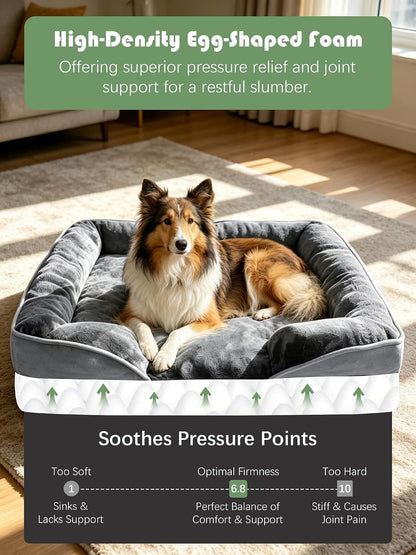 Orthopedic Dog Bed with Sides - Dog Sofa Beds for Medium Dogs, Supportive Foam Pet Couch Bed with Washable Removable Cover, Waterproof Lining and Non-Slip Bottom, Grey - M