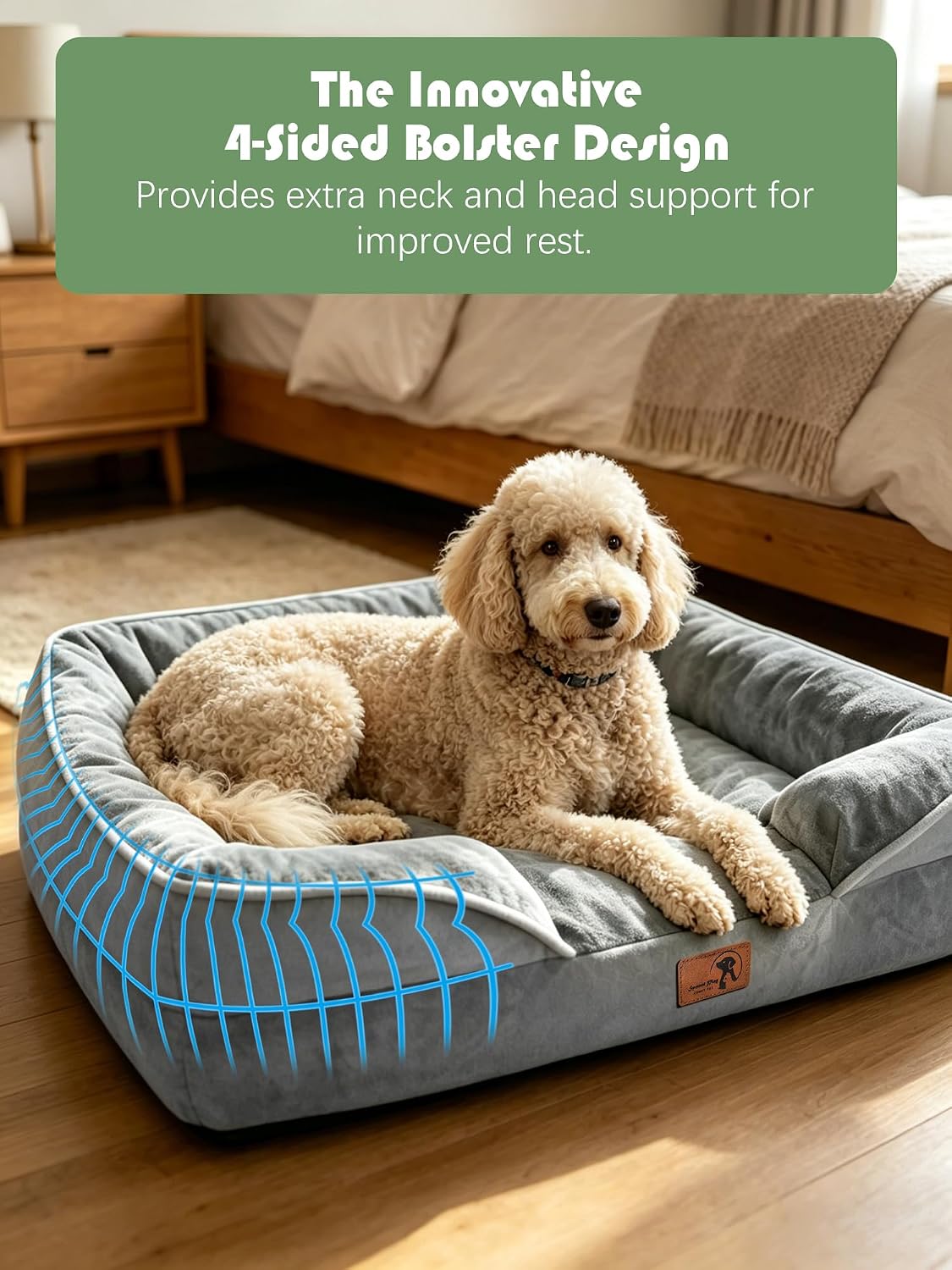 Orthopedic Dog Bed with Sides - Dog Sofa Beds for Medium Dogs, Supportive Foam Pet Couch Bed with Washable Removable Cover, Waterproof Lining and Non-Slip Bottom, Grey - M