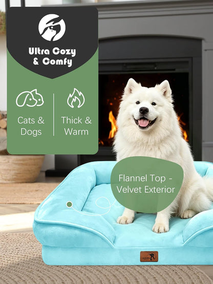 Orthopedic Dog Bed with Sides - Dog Sofa Beds for Medium Dogs, Supportive Foam Pet Couch Bed with Washable Removable Cover, Waterproof Lining and Non-Slip Bottom, Grey - M