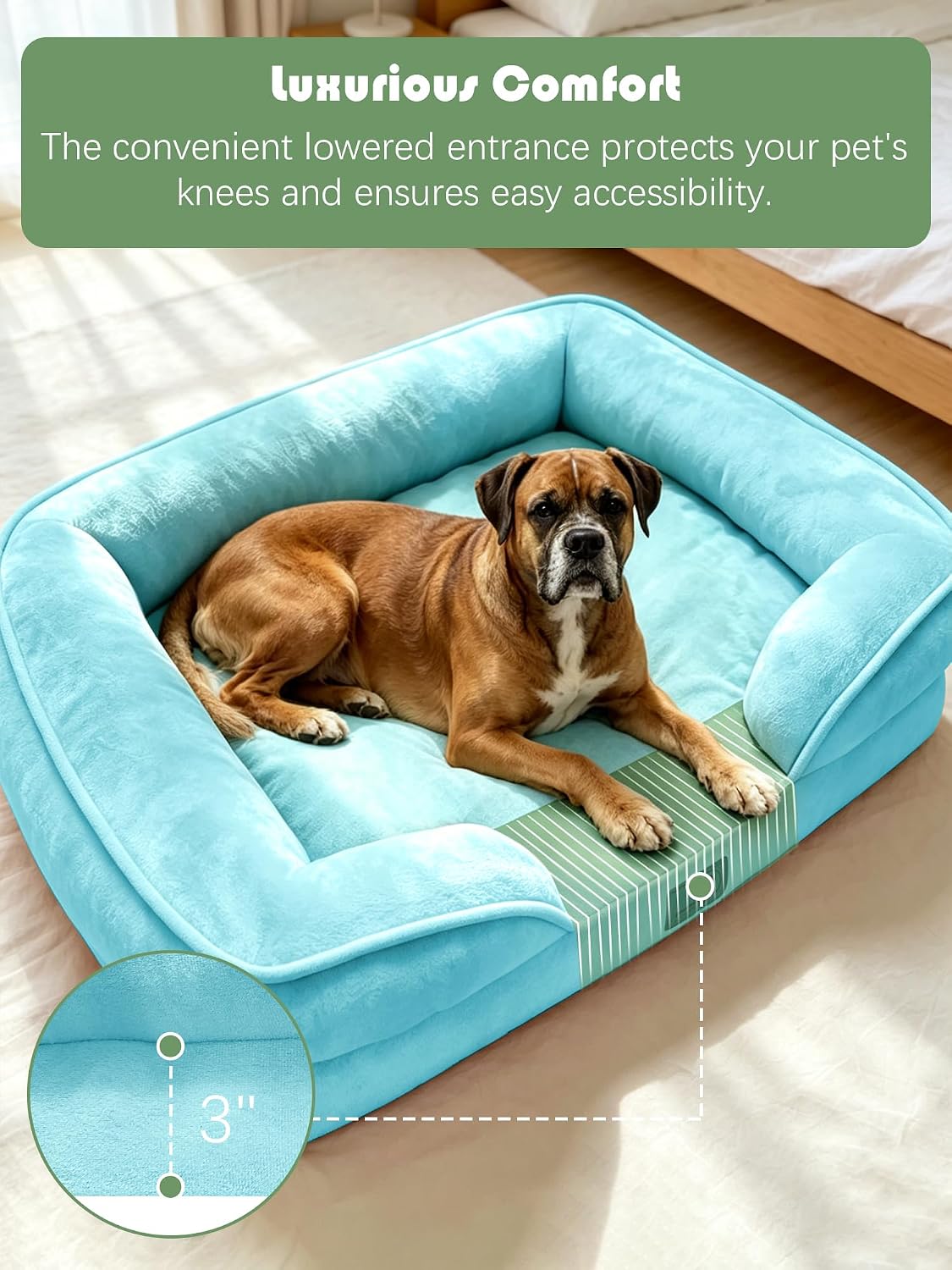 Orthopedic Dog Bed with Sides - Dog Sofa Beds for Medium Dogs, Supportive Foam Pet Couch Bed with Washable Removable Cover, Waterproof Lining and Non-Slip Bottom, Grey - M