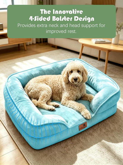 Orthopedic Dog Bed with Sides - Dog Sofa Beds for Medium Dogs, Supportive Foam Pet Couch Bed with Washable Removable Cover, Waterproof Lining and Non-Slip Bottom, Grey - M