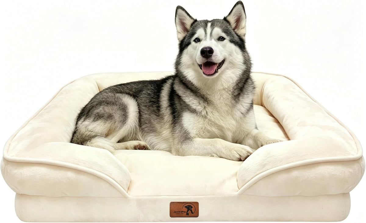Orthopedic Dog Bed with Sides - Dog Sofa Beds for Medium Dogs, Supportive Foam Pet Couch Bed with Washable Removable Cover, Waterproof Lining and Non-Slip Bottom, Grey - M