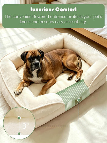 Orthopedic Dog Bed with Sides - Dog Sofa Beds for Medium Dogs, Supportive Foam Pet Couch Bed with Washable Removable Cover, Waterproof Lining and Non-Slip Bottom, Grey - M