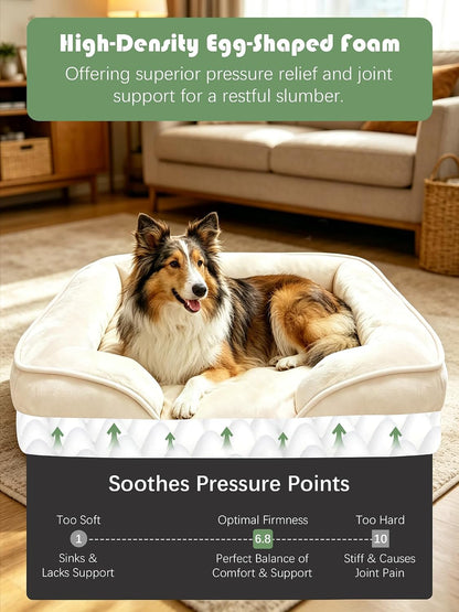 Orthopedic Dog Bed with Sides - Dog Sofa Beds for Medium Dogs, Supportive Foam Pet Couch Bed with Washable Removable Cover, Waterproof Lining and Non-Slip Bottom, Grey - M
