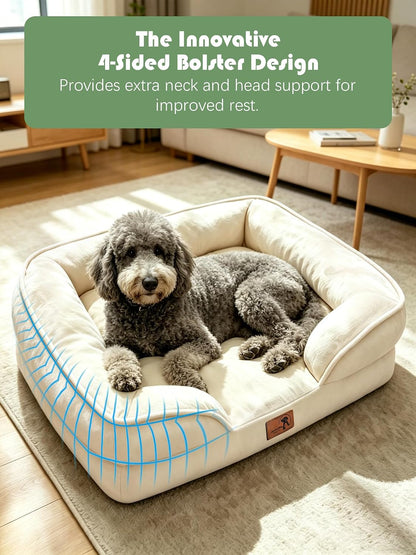 Orthopedic Dog Bed with Sides - Dog Sofa Beds for Medium Dogs, Supportive Foam Pet Couch Bed with Washable Removable Cover, Waterproof Lining and Non-Slip Bottom, Grey - M