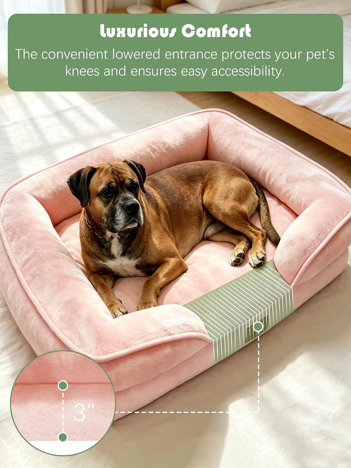 Orthopedic Dog Bed with Sides - Dog Sofa Beds for Medium Dogs, Supportive Foam Pet Couch Bed with Washable Removable Cover, Waterproof Lining and Non-Slip Bottom, Grey - M