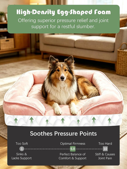 Orthopedic Dog Bed with Sides - Dog Sofa Beds for Medium Dogs, Supportive Foam Pet Couch Bed with Washable Removable Cover, Waterproof Lining and Non-Slip Bottom, Grey - M