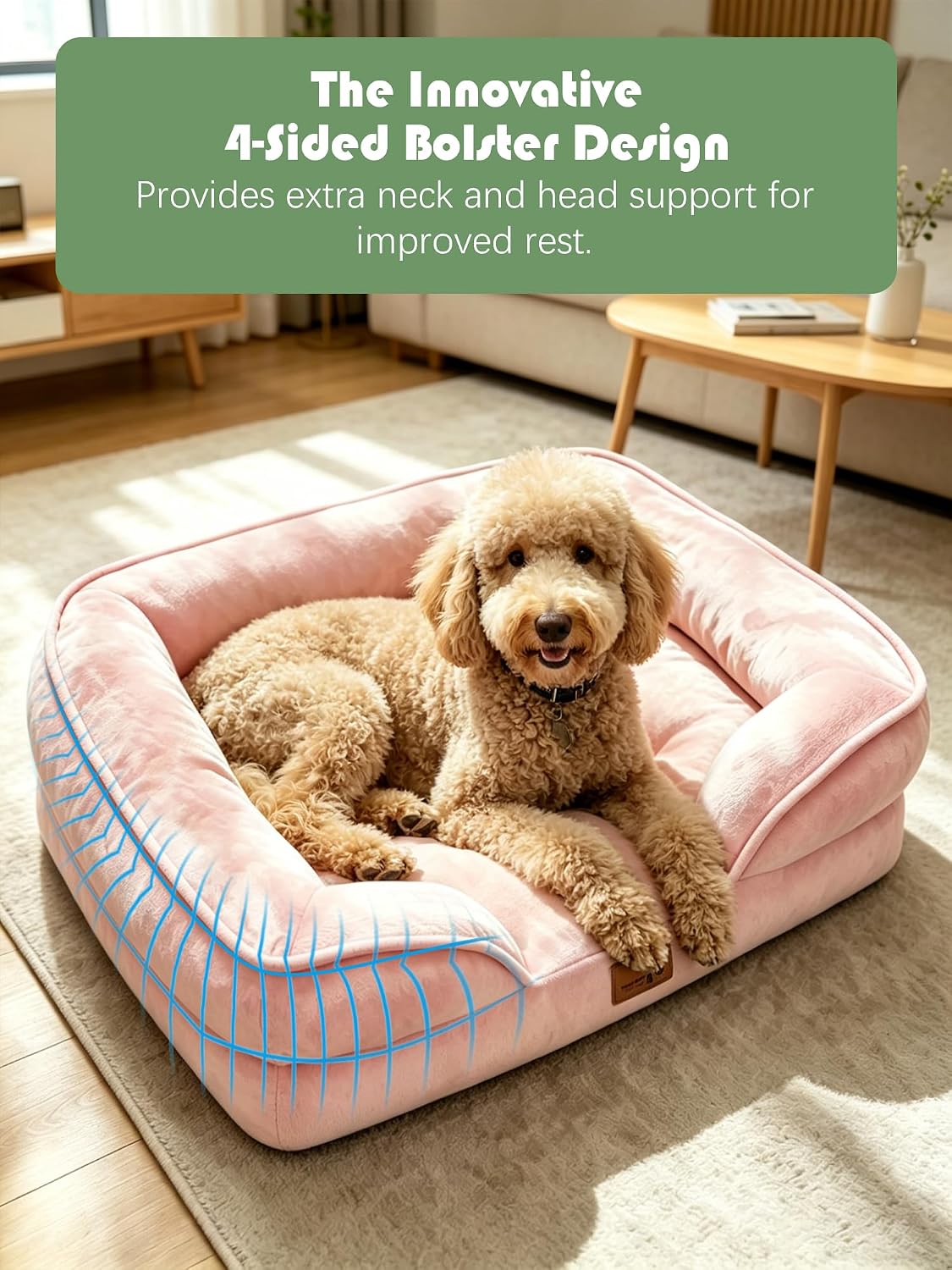 Orthopedic Dog Bed with Sides - Dog Sofa Beds for Medium Dogs, Supportive Foam Pet Couch Bed with Washable Removable Cover, Waterproof Lining and Non-Slip Bottom, Grey - M