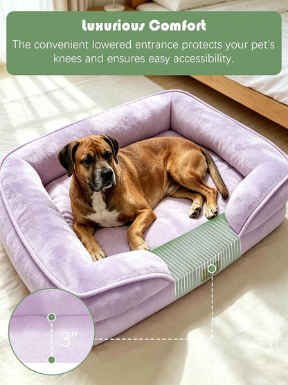 Orthopedic Dog Bed with Sides - Dog Sofa Beds for Medium Dogs, Supportive Foam Pet Couch Bed with Washable Removable Cover, Waterproof Lining and Non-Slip Bottom, Grey - M