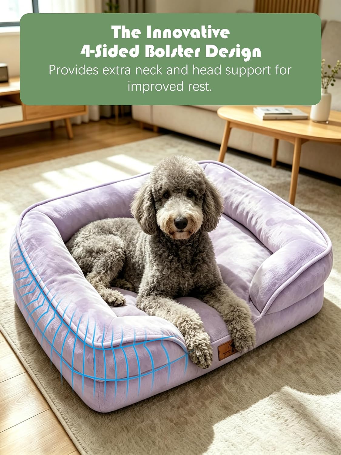 Orthopedic Dog Bed with Sides - Dog Sofa Beds for Medium Dogs, Supportive Foam Pet Couch Bed with Washable Removable Cover, Waterproof Lining and Non-Slip Bottom, Grey - M
