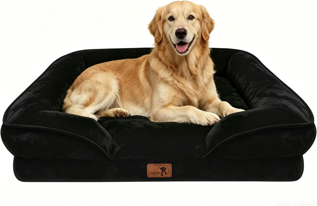 Orthopedic Dog Bed with Sides - Dog Sofa Beds for Medium Dogs, Supportive Foam Pet Couch Bed with Washable Removable Cover, Waterproof Lining and Non-Slip Bottom, Grey - M